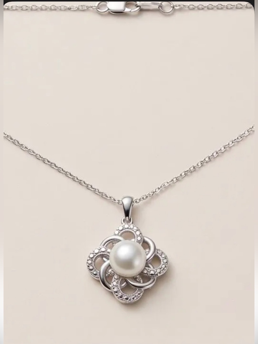 Kay Jewelers 925 Sterling Silver Pearl Floral Pendant Necklace - White Pearl